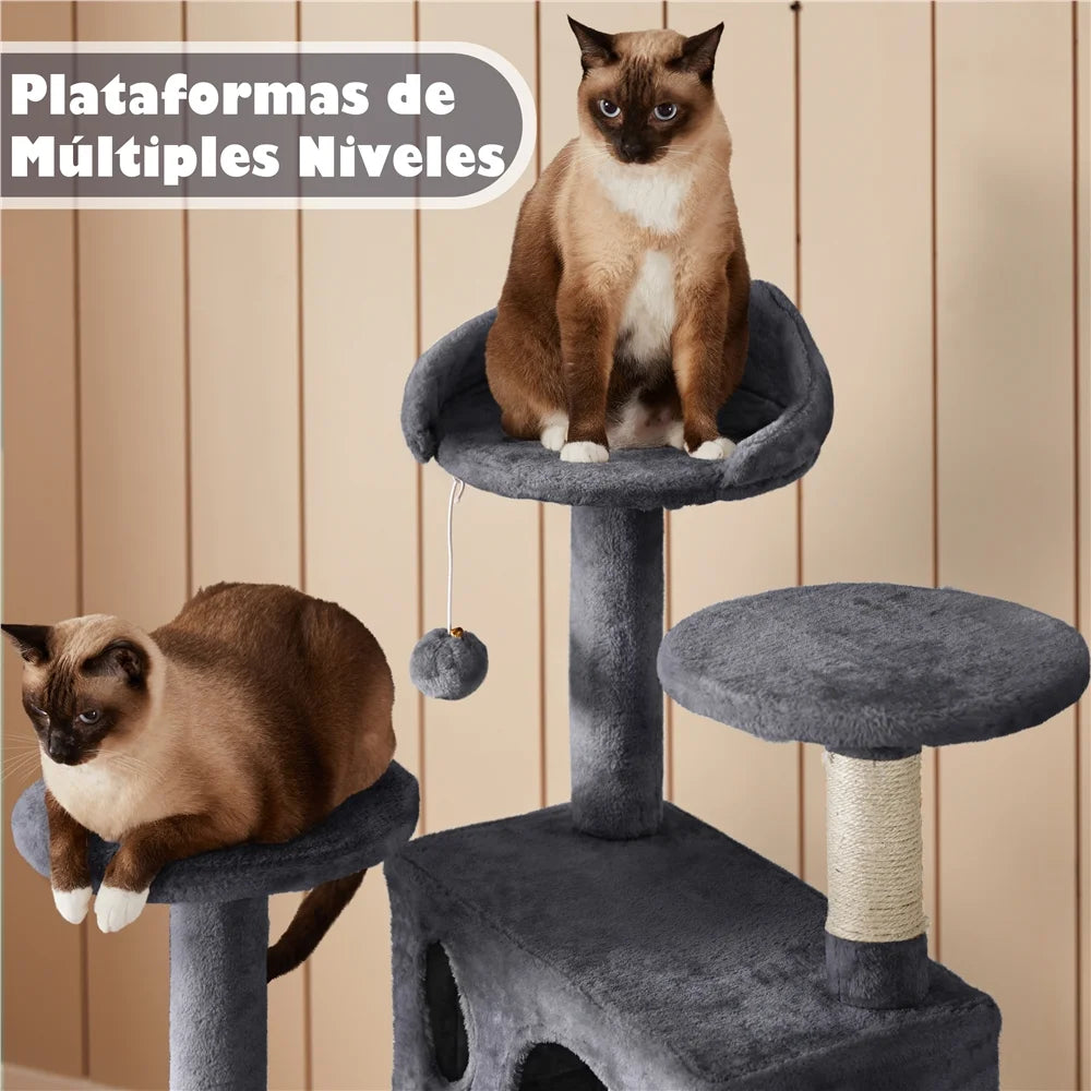 54''H Cat Tree Condo with Scratching Post Tower, Dark Gray