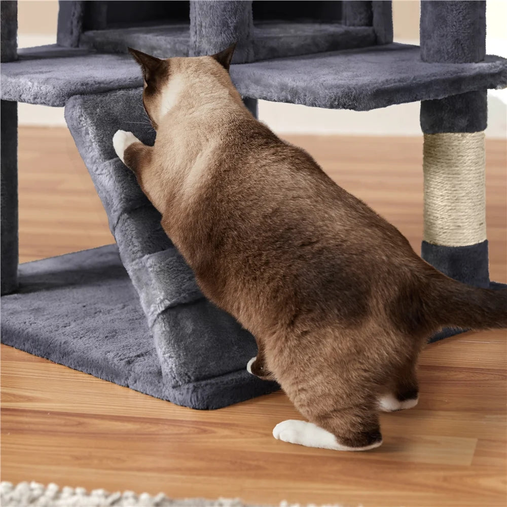 54''H Cat Tree Condo with Scratching Post Tower, Dark Gray