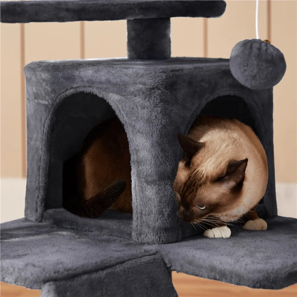 54''H Cat Tree Condo with Scratching Post Tower, Dark Gray