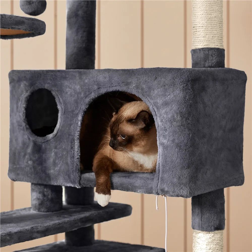 54''H Cat Tree Condo with Scratching Post Tower, Dark Gray