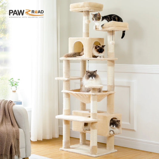 73"Cat Tree for Large Cats Multi Level Play Tower Condo 7 Sisal Cat Scratching Posts,Beige
