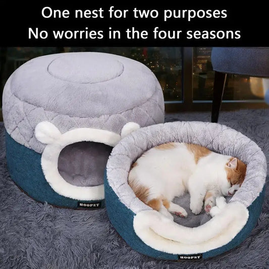 Cat Cave Polyester Portable Small Cat Beds for Indoor Cats Pet Bed 2 in 1 Quilted Warm Cat House Dismountable Plush Fabric