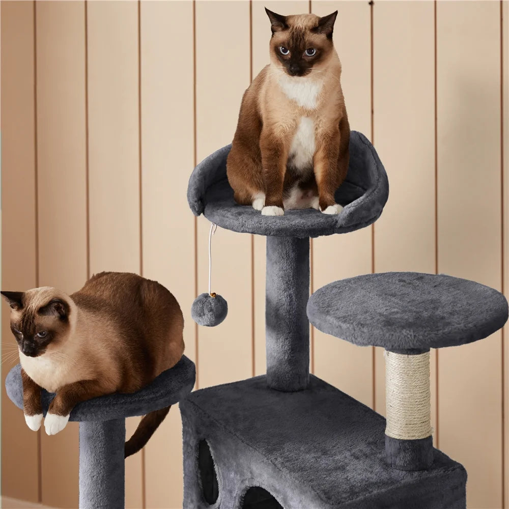 54''H Cat Tree Condo with Scratching Post Tower, Dark Gray