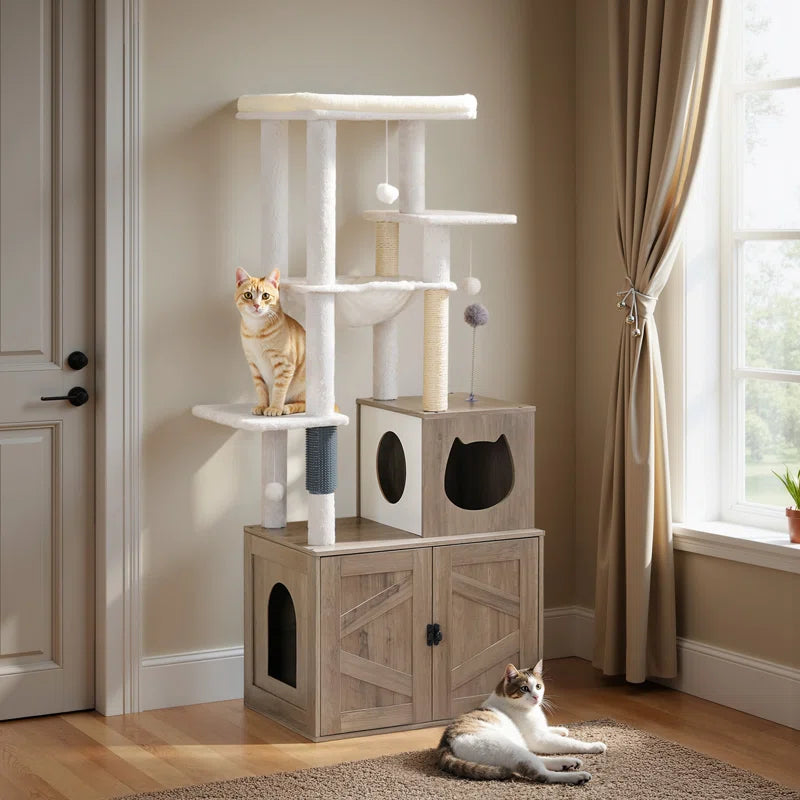 Neligh 59.4'' Tall Cat Tree with Litter Box Enclosure