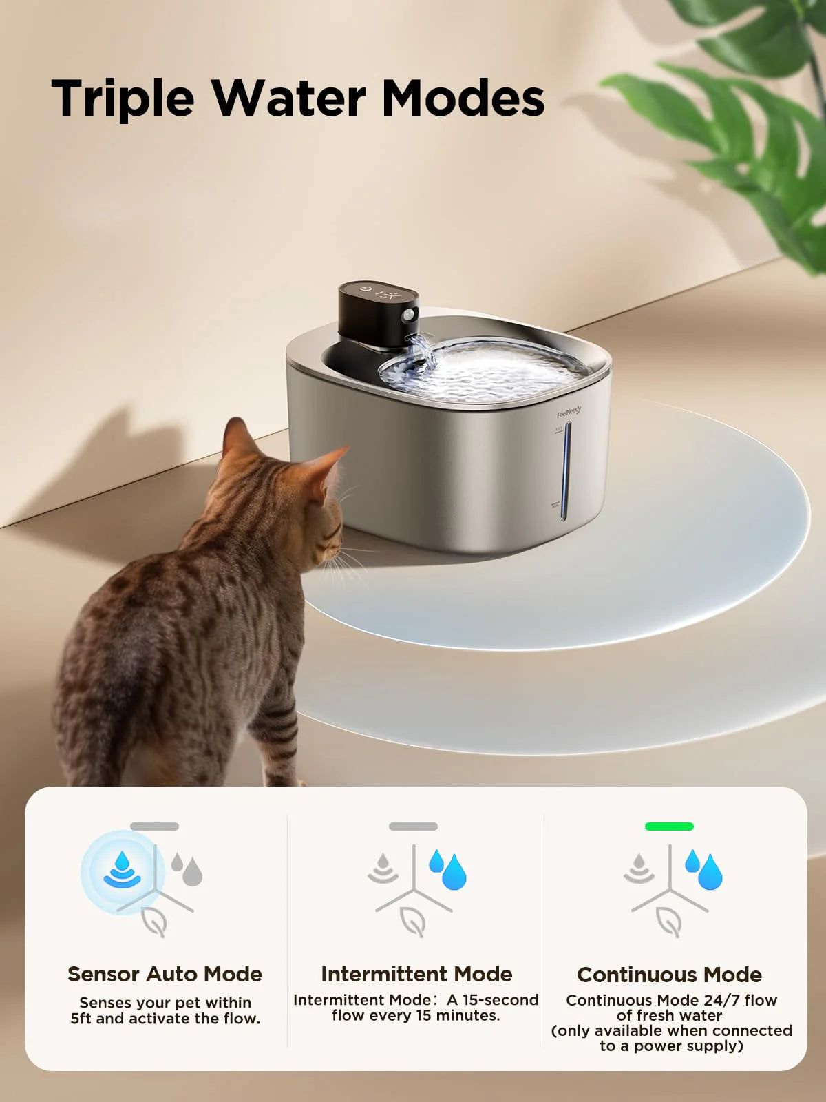 4L Stainless Steel Cat Water Fountain Battery Operated