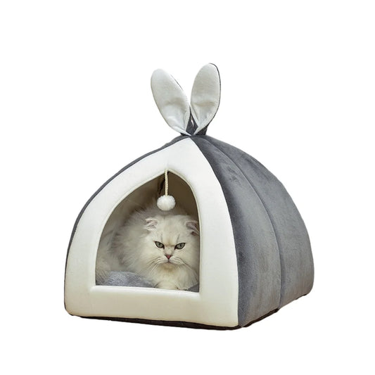 Cat Bed Dog House with Fluffy Pet Ball Cute Bunny Cat Bed for Indoor Cats Winter Warm Kitten Bed